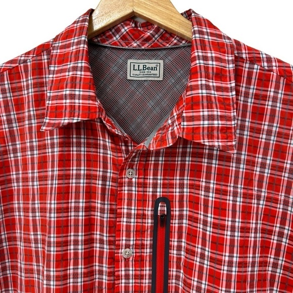 L.L. Bean Men’s Red Plaid Lightweight Summer Short Sleeve Shirt, XL - Picture 2 of 7